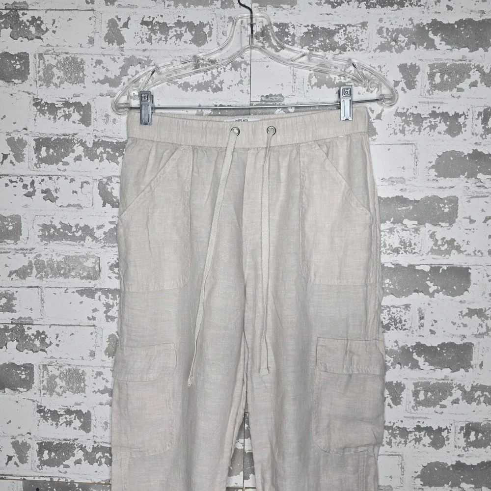 Nicole Miller New York Cargo Pants Womens Small Beige 100% European Flax Linen